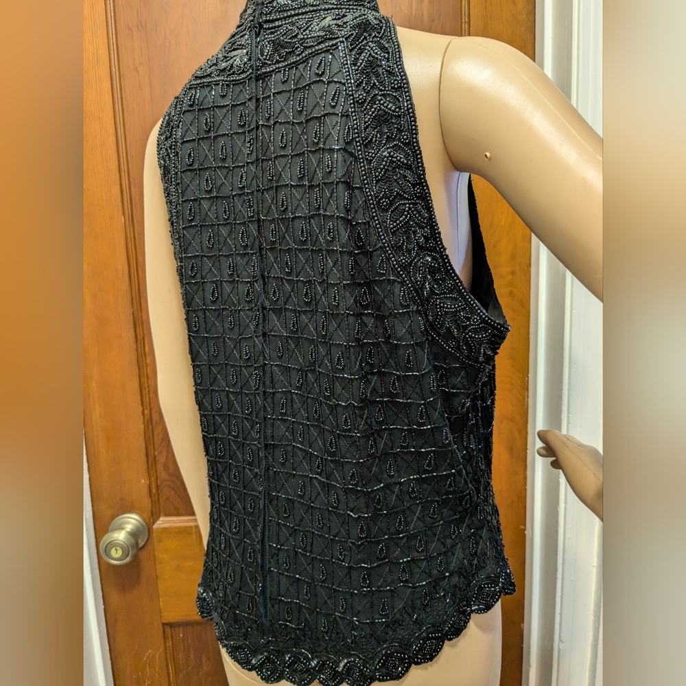 Black Beaded Tank by Papell Boutique Evening Large - Picture 5 of 15